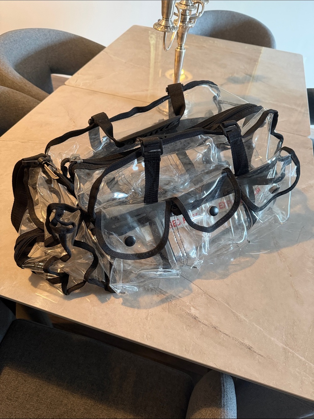 Movie set Makeup bag Clear Vinyl Crossbody Bag with Black Trim